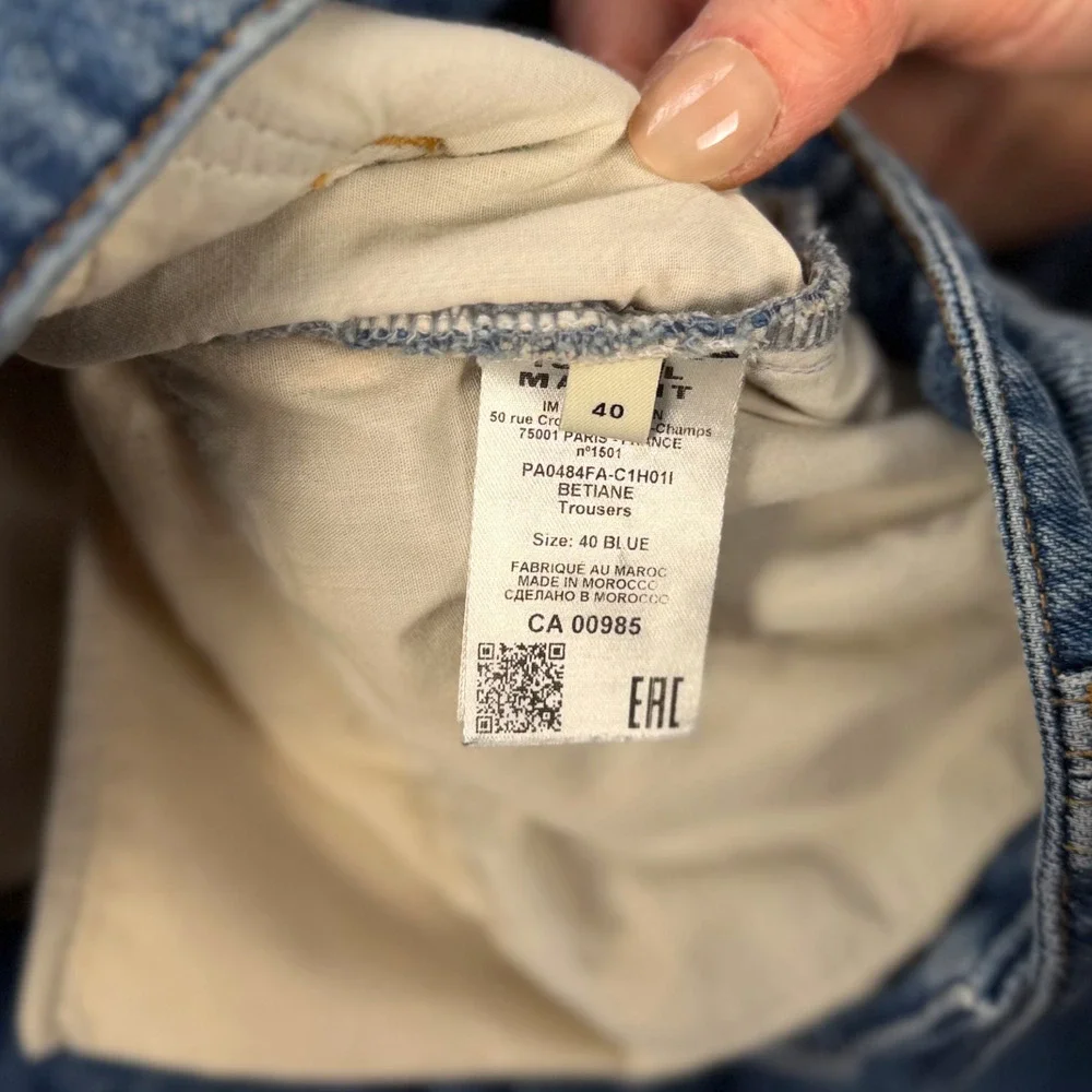 $695 ISABEL MARANT BETIANE JEANS size 40 Wide Leg Zip Fly Unique Stitching Logo - Picture 11 of 11